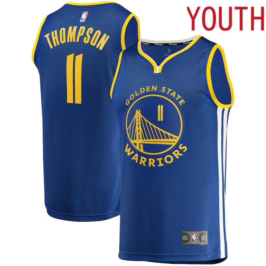 Youth Golden State Warriors 11 Klay Thompson Fanatics Branded Royal 2022-23 Fast Break Replica Player NBA Jersey